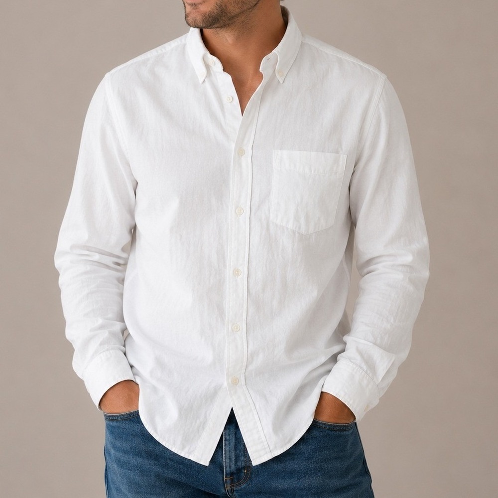 H&M Men's Oxford Button Down Shirt XXL White 100% Cotton Long Sleeve Classic